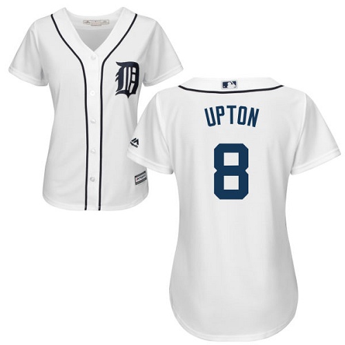 Tigers #8 Justin Upton White Home Women's Stitched MLB Jersey - Click Image to Close